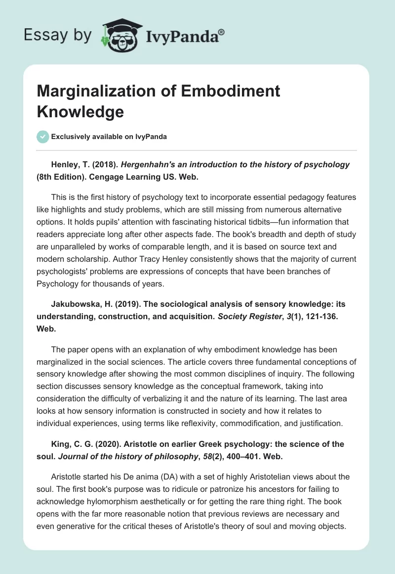 Marginalization of Embodiment Knowledge. Page 1