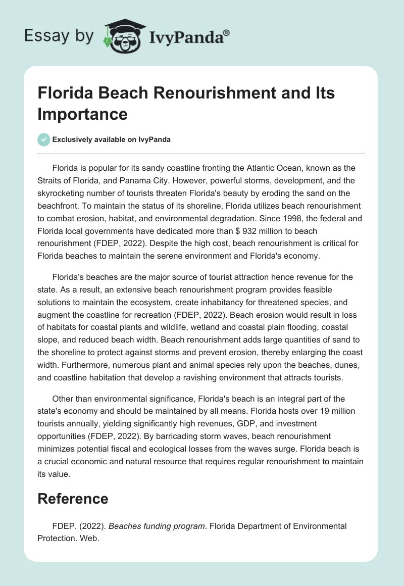 Florida Beach Renourishment and Its Importance. Page 1