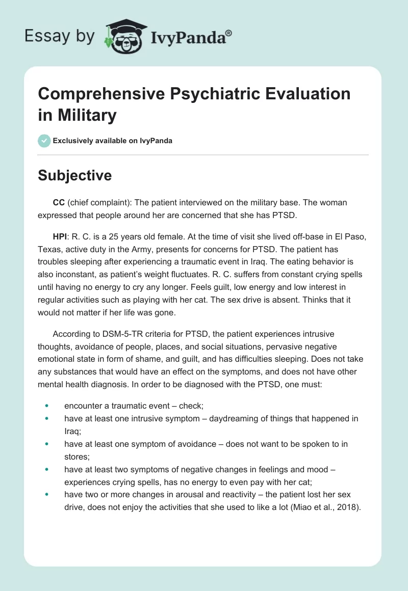 Comprehensive Psychiatric Evaluation in Military. Page 1