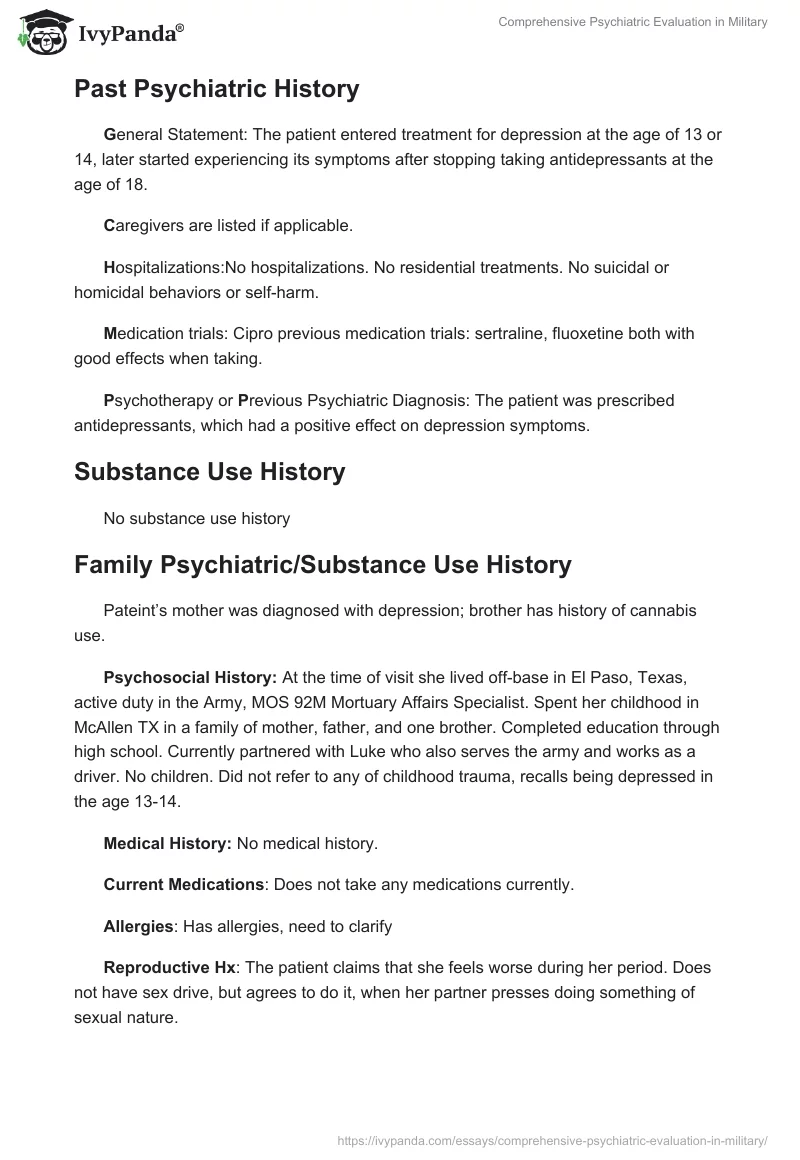 Comprehensive Psychiatric Evaluation in Military. Page 2