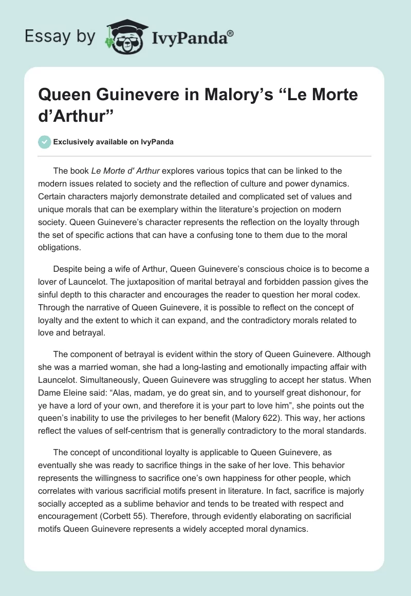 Queen Guinevere in Malory’s “Le Morte d’Arthur”. Page 1