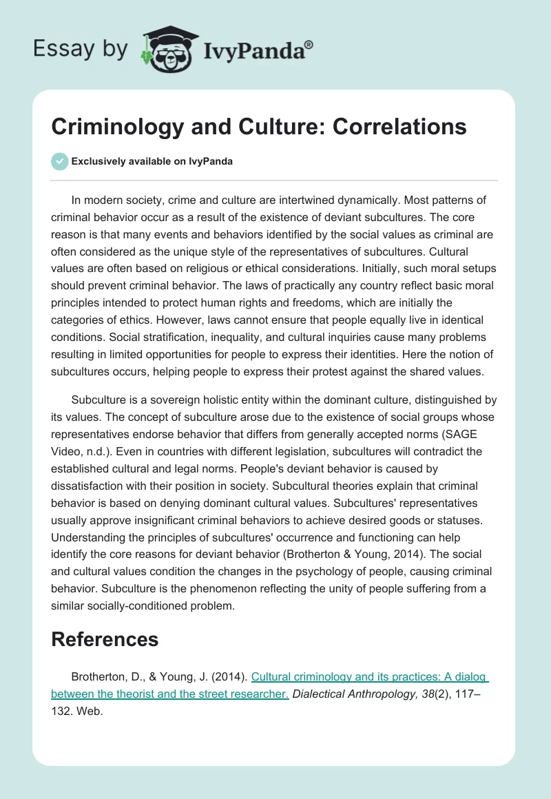 Criminology and Culture: Correlations. Page 1