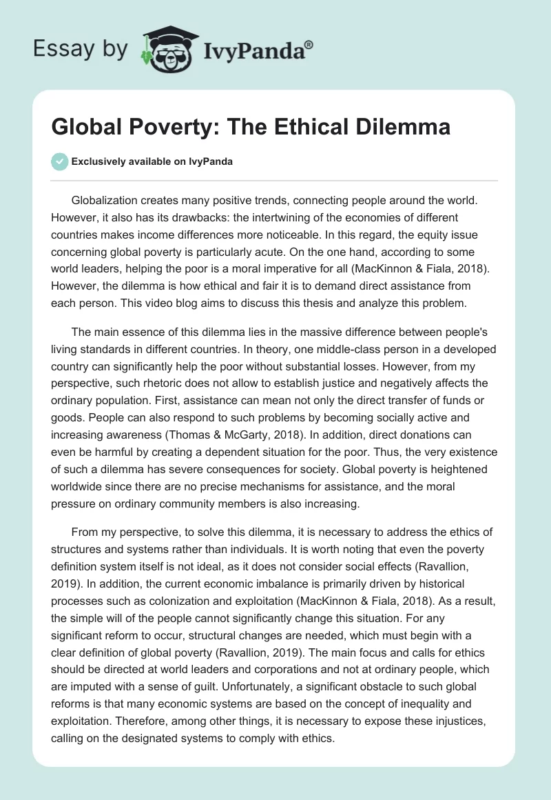 Global Poverty: The Ethical Dilemma. Page 1