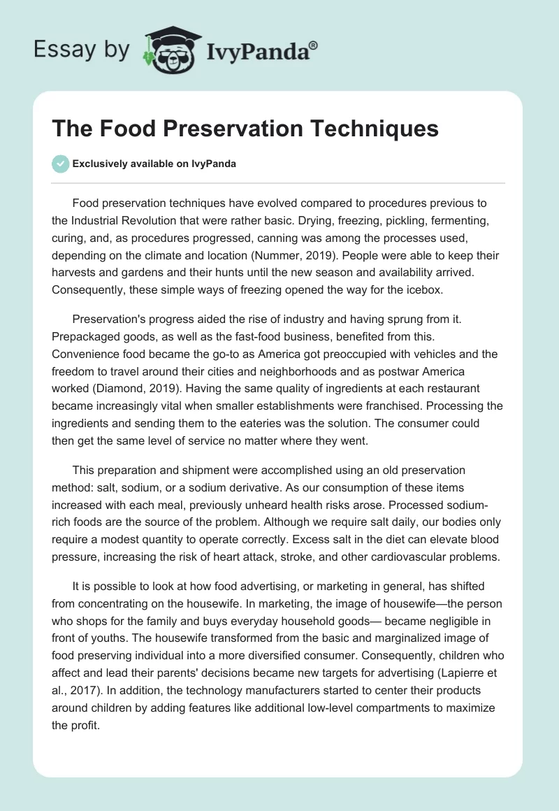 The Food Preservation Techniques. Page 1
