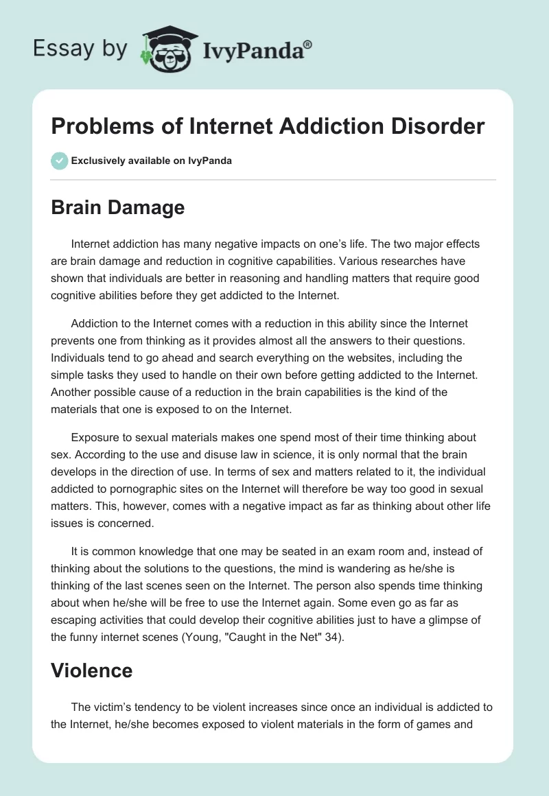 SOLUTION: Essay on internet addiction - Studypool