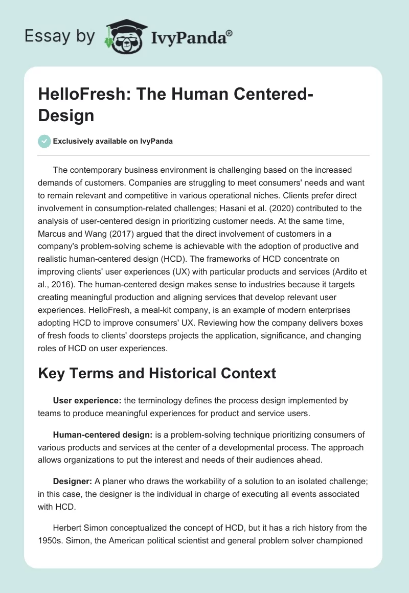 HelloFresh: The Human Centered-Design. Page 1