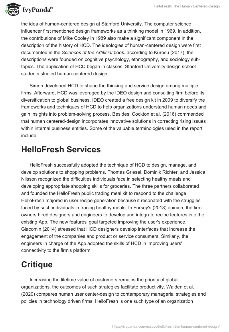 HelloFresh: The Human Centered-Design. Page 2