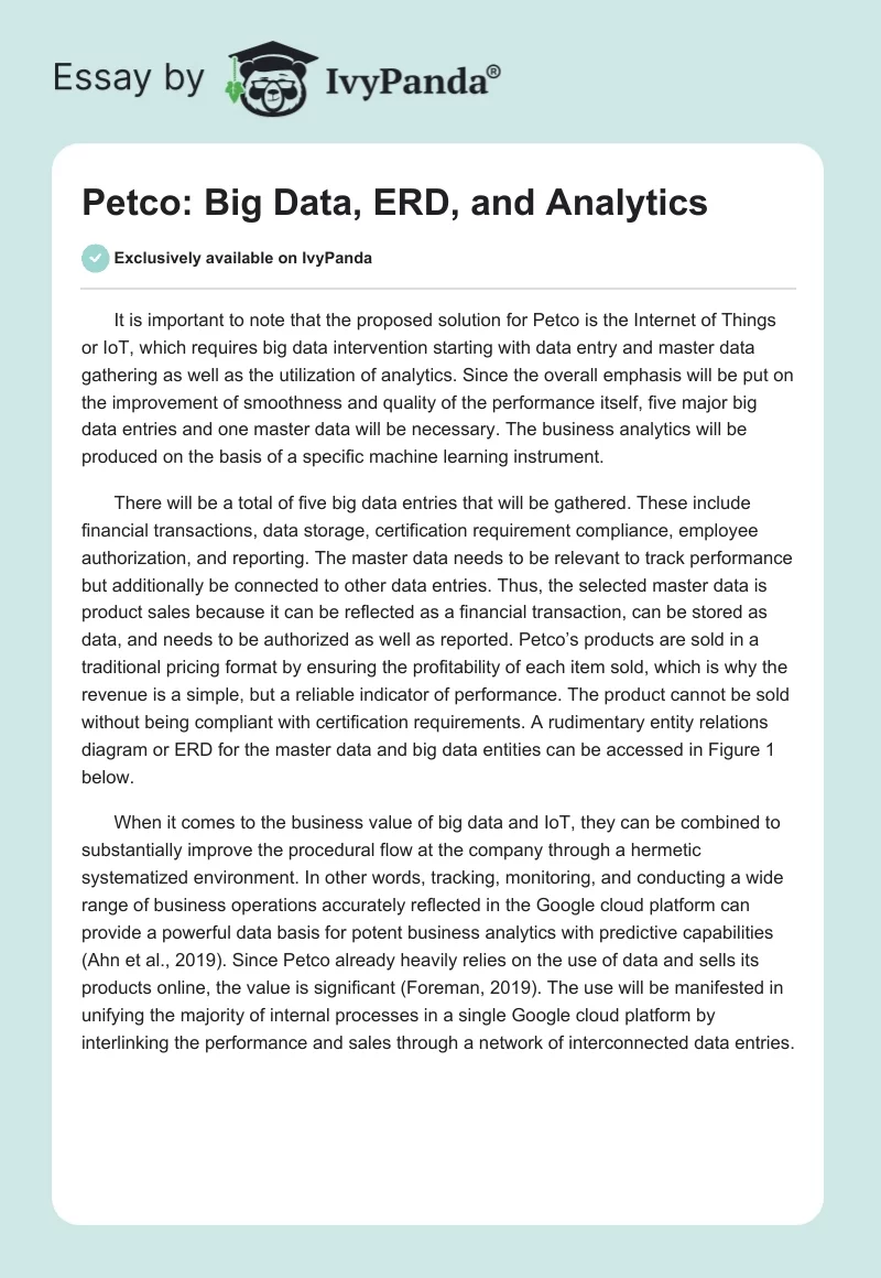 Petco: Big Data, ERD, and Analytics. Page 1