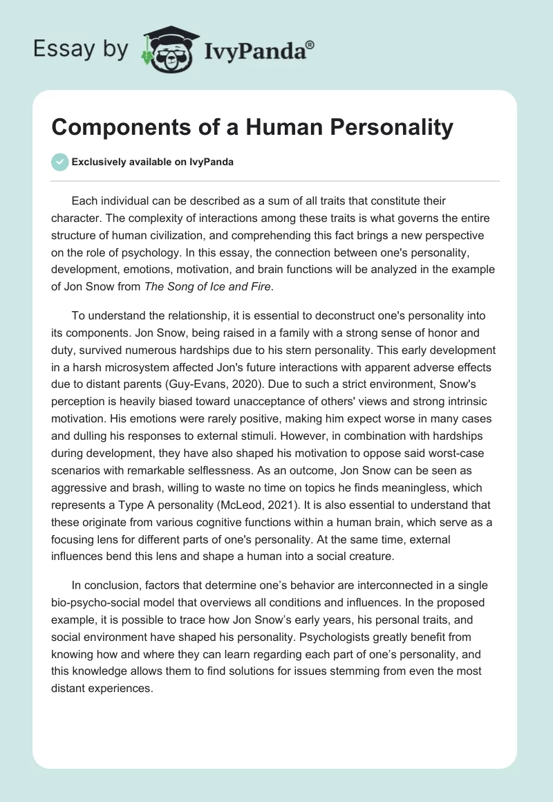 Components of a Human Personality. Page 1