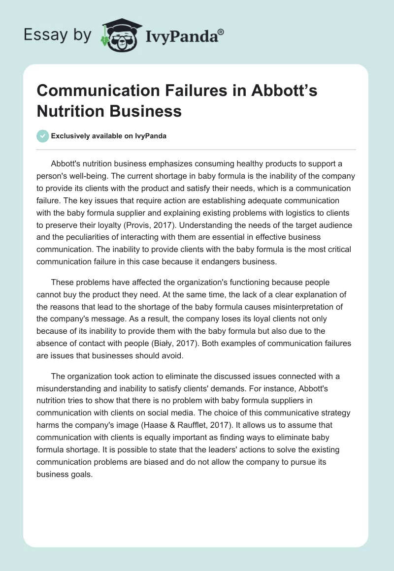 Communication Failures in Abbott’s Nutrition Business. Page 1