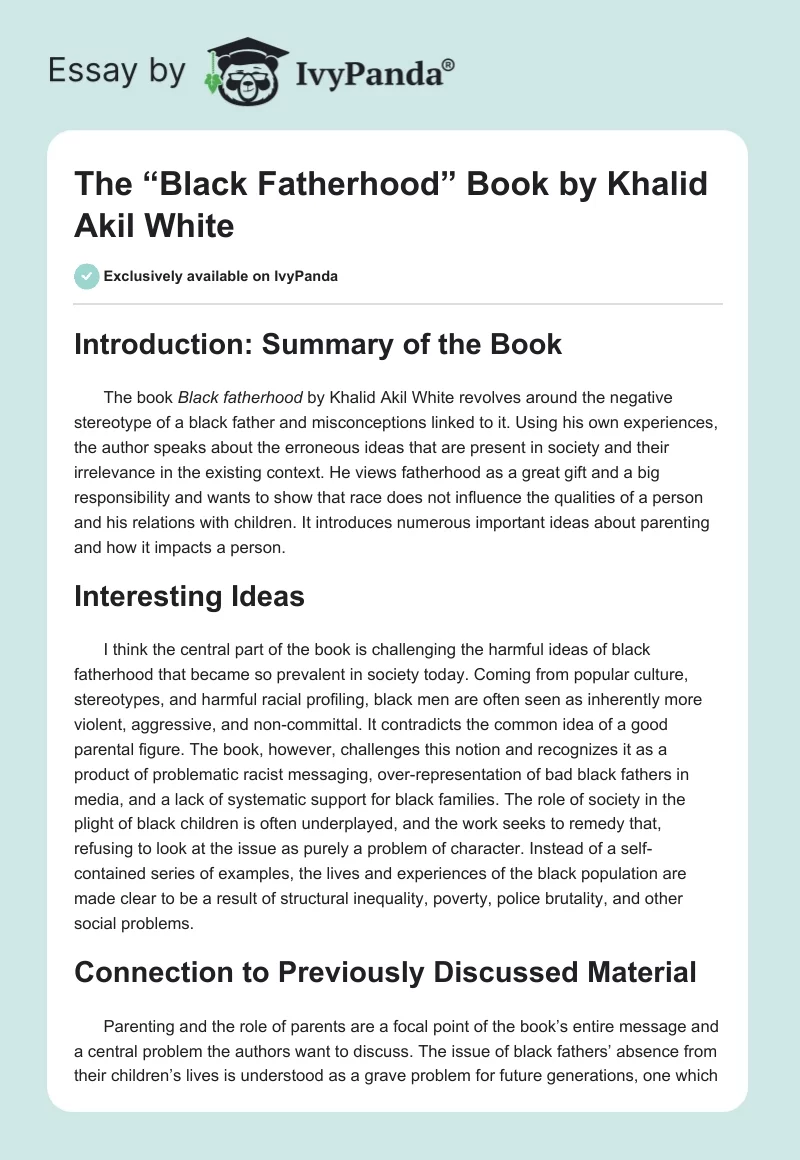 The “Black Fatherhood” Book by Khalid Akil White. Page 1