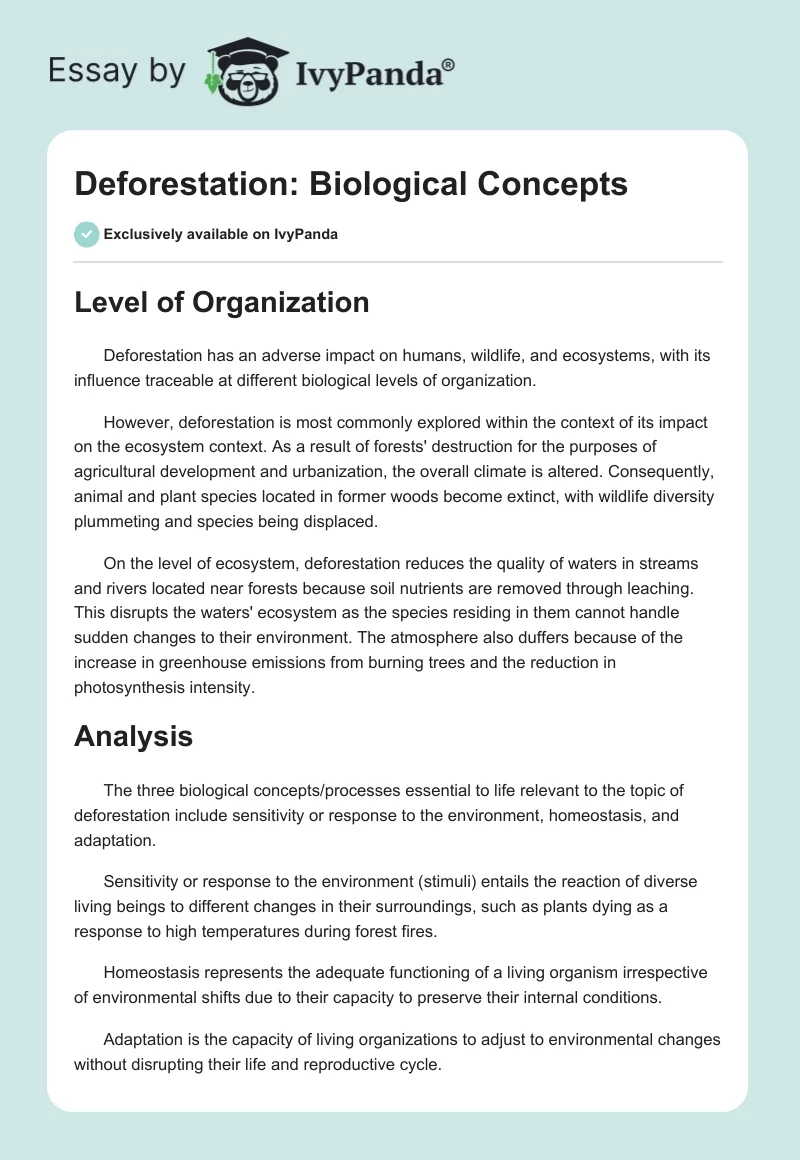 Deforestation: Biological Concepts. Page 1