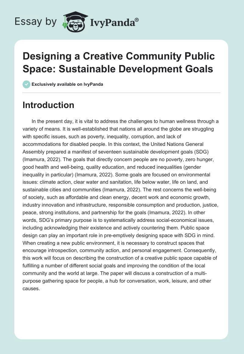 Designing a Creative Community Public Space: Sustainable Development Goals. Page 1