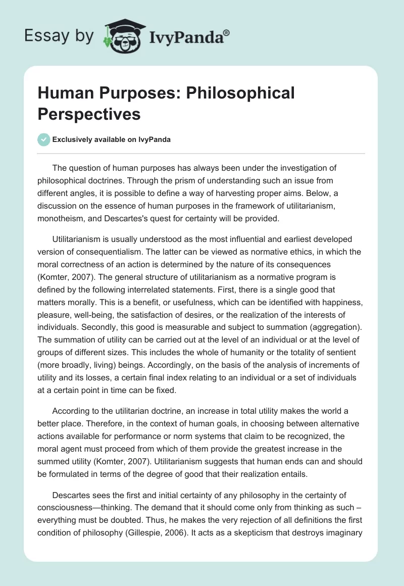 Human Purposes: Philosophical Perspectives. Page 1