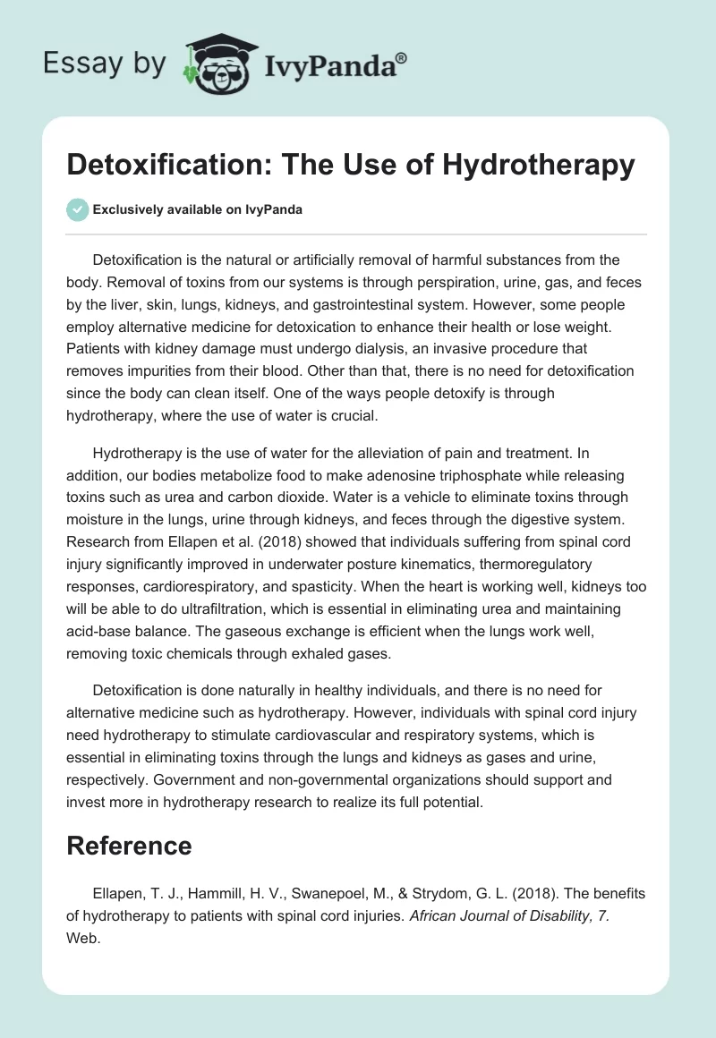 Detoxification: The Use of Hydrotherapy. Page 1
