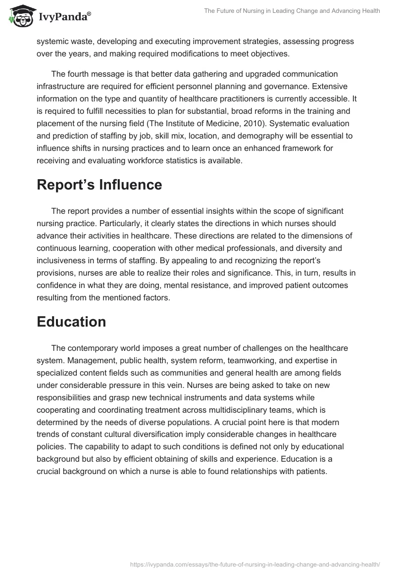 The Future of Nursing in Leading Change and Advancing Health. Page 2