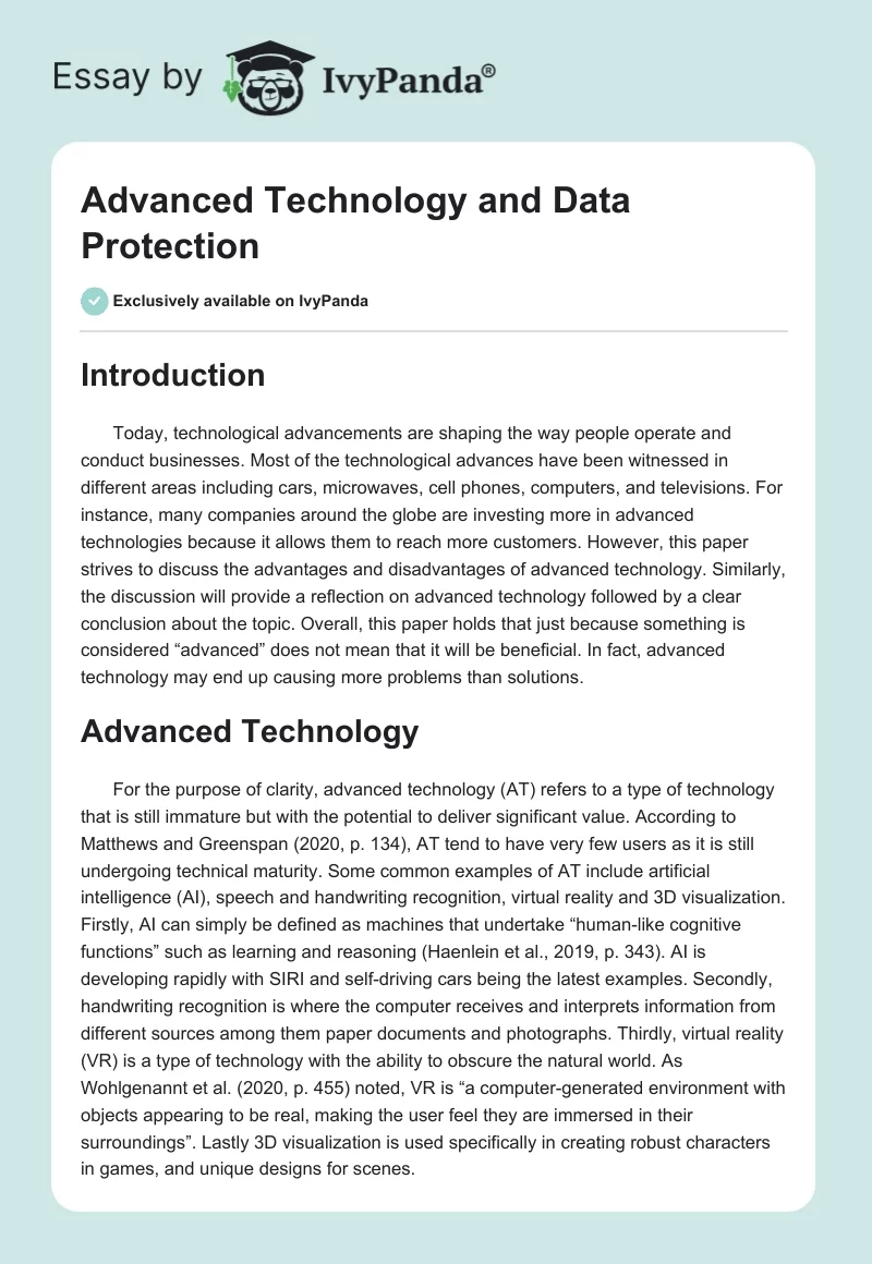 Advanced Technology and Data Protection. Page 1