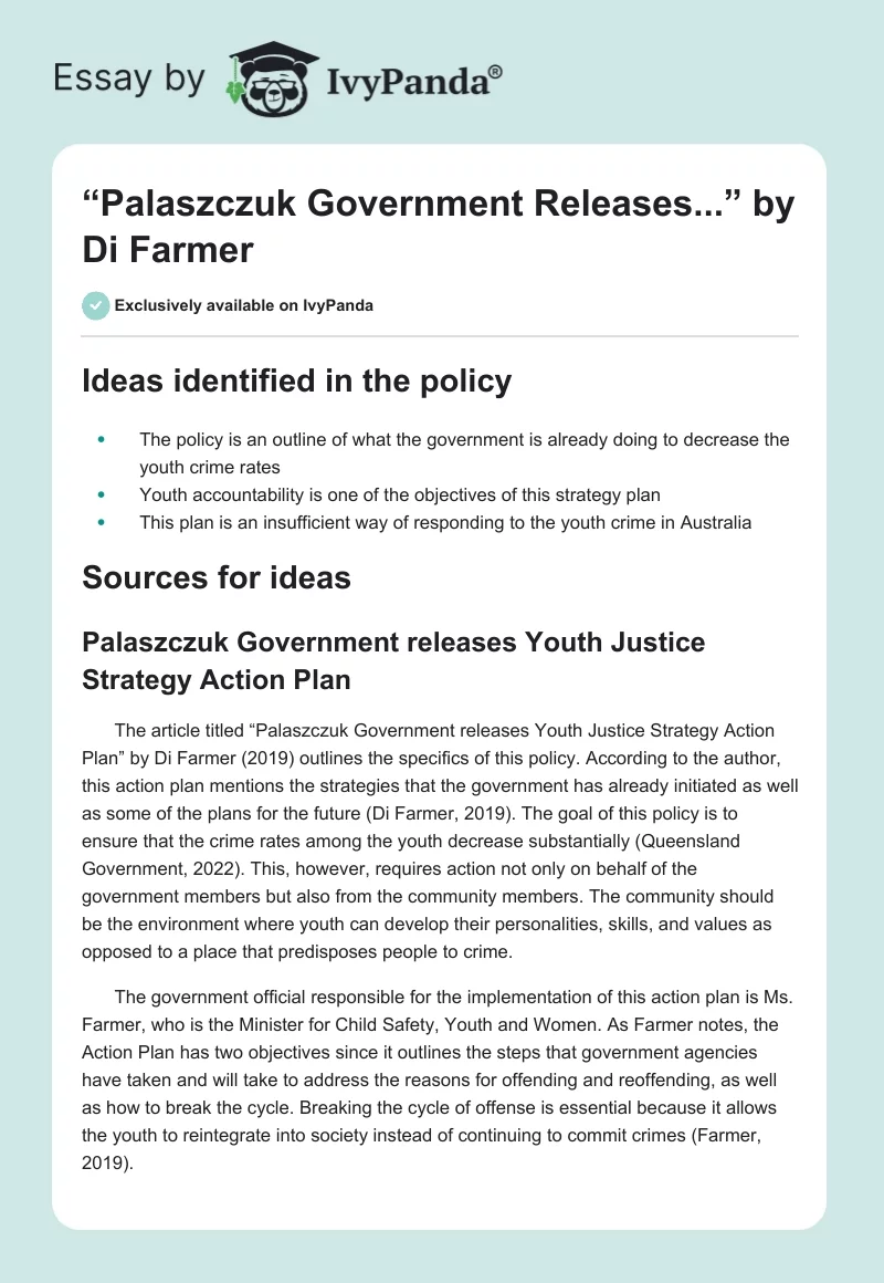 “Palaszczuk Government Releases...” by Di Farmer. Page 1