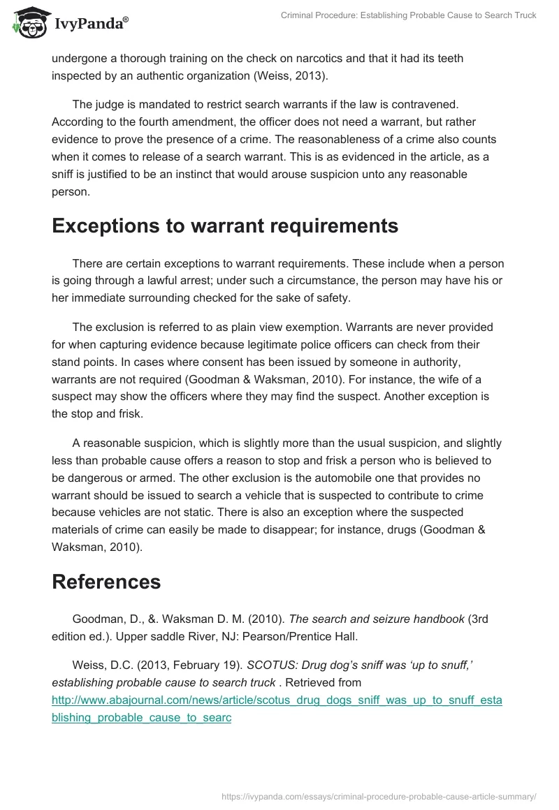 Criminal Procedure: Establishing Probable Cause to Search Truck. Page 2