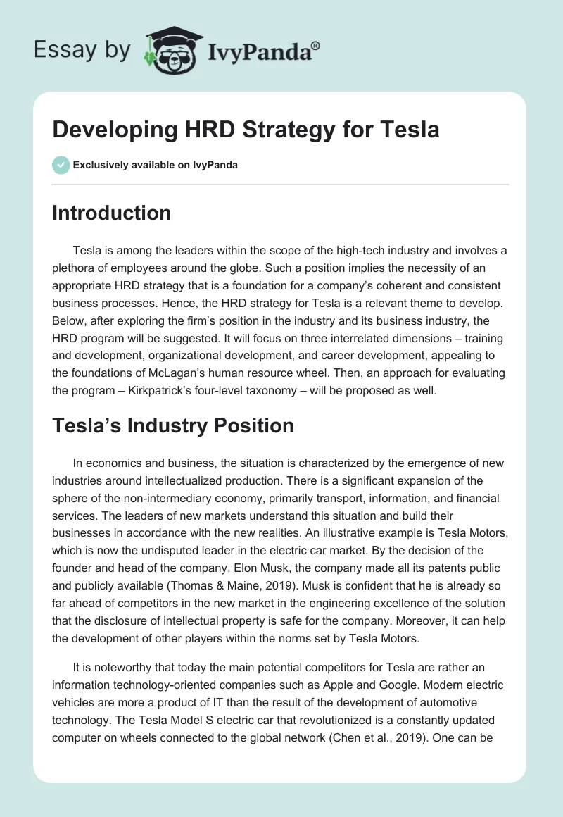 Developing HRD Strategy for Tesla. Page 1