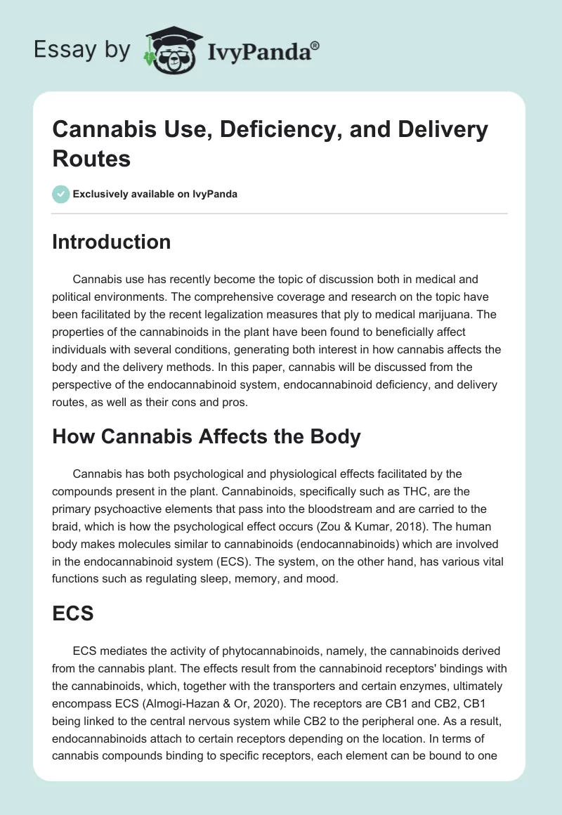 Cannabis Use, Deficiency, and Delivery Routes. Page 1