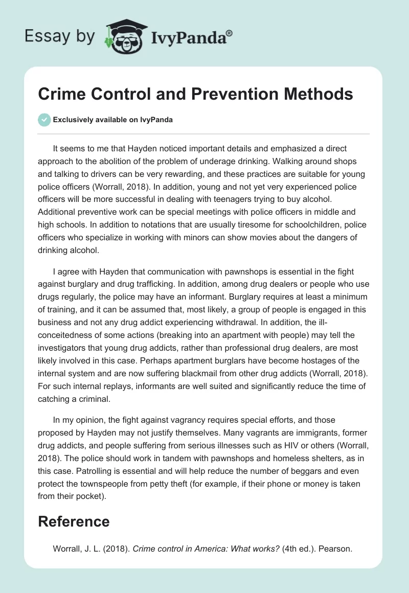 Crime Control and Prevention Methods. Page 1