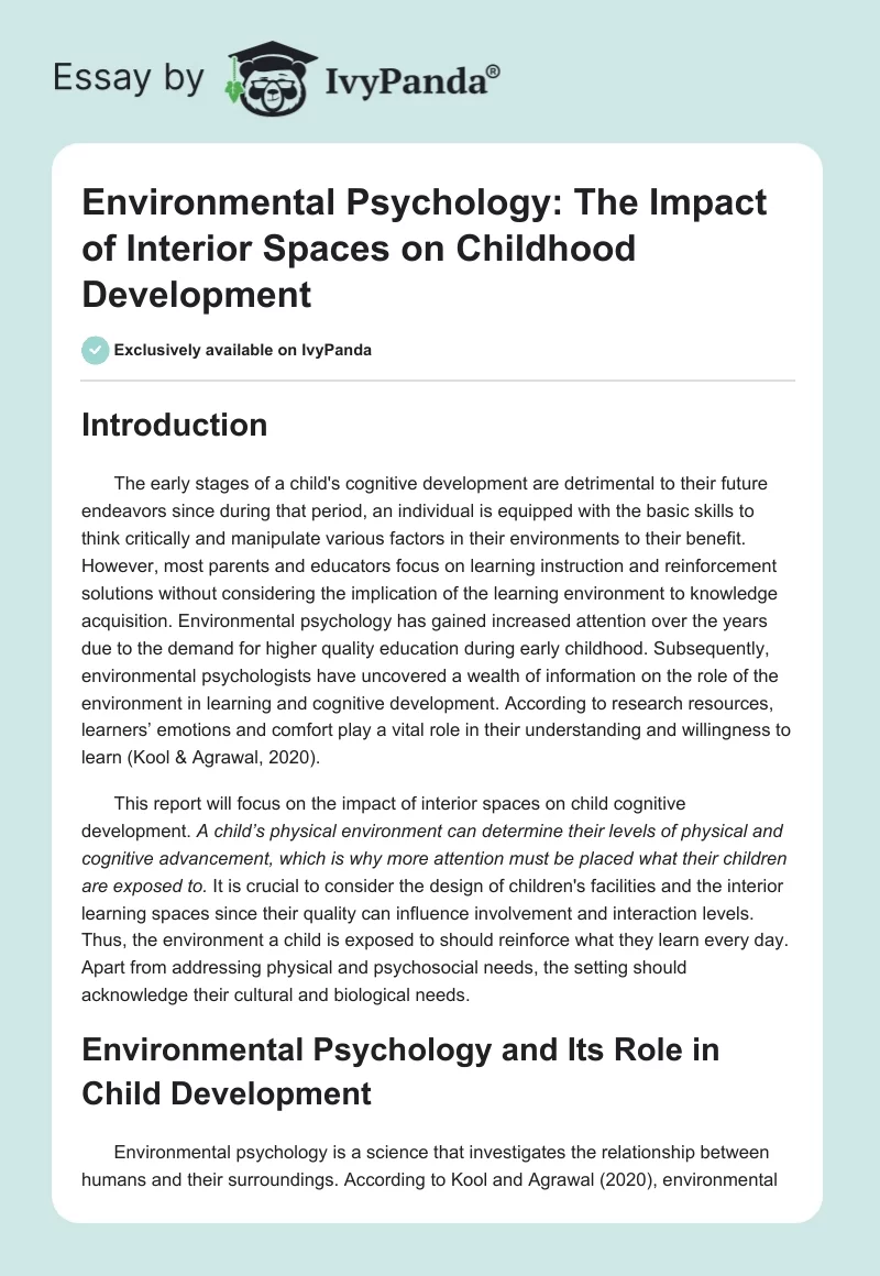 Environmental Psychology: The Impact of Interior Spaces on Childhood Development. Page 1
