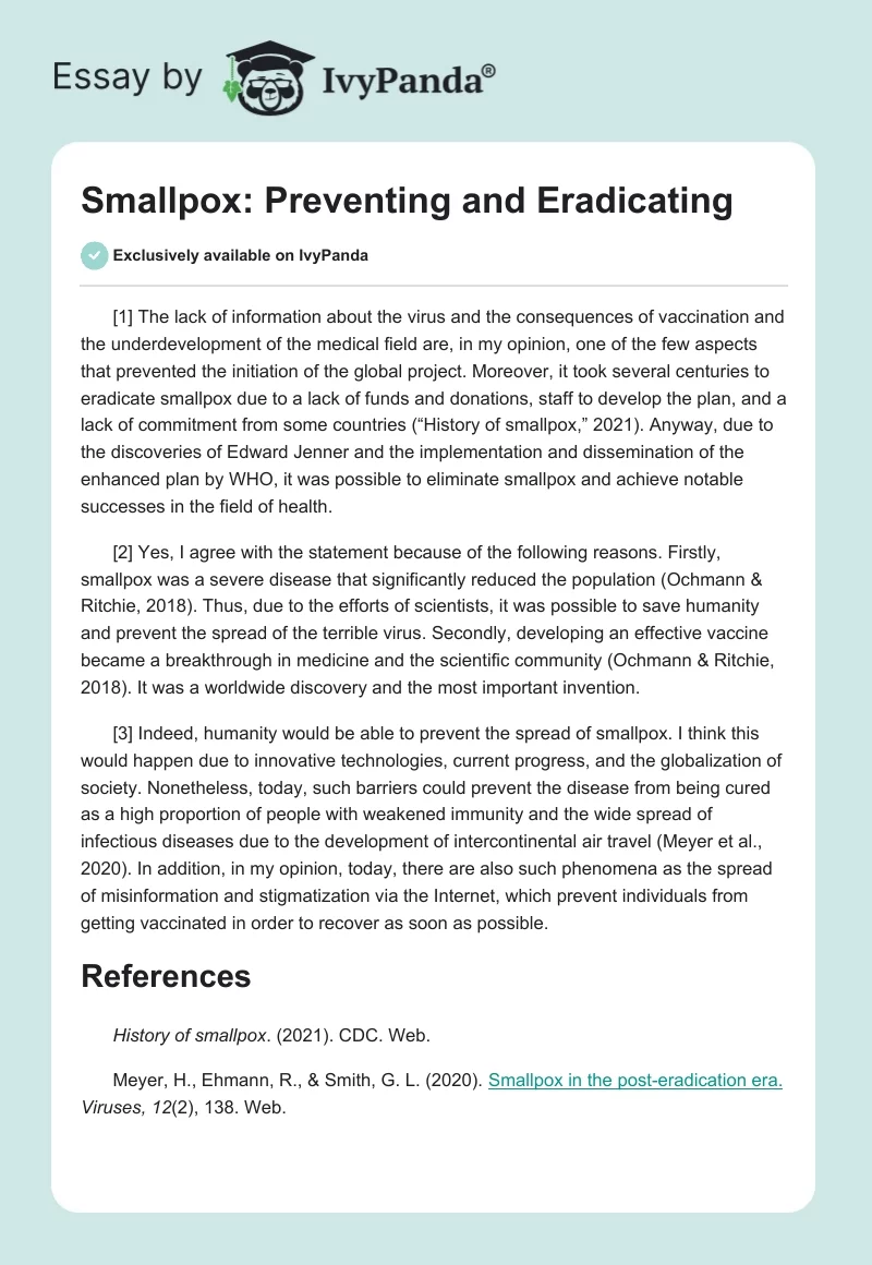 Smallpox: Preventing and Eradicating. Page 1