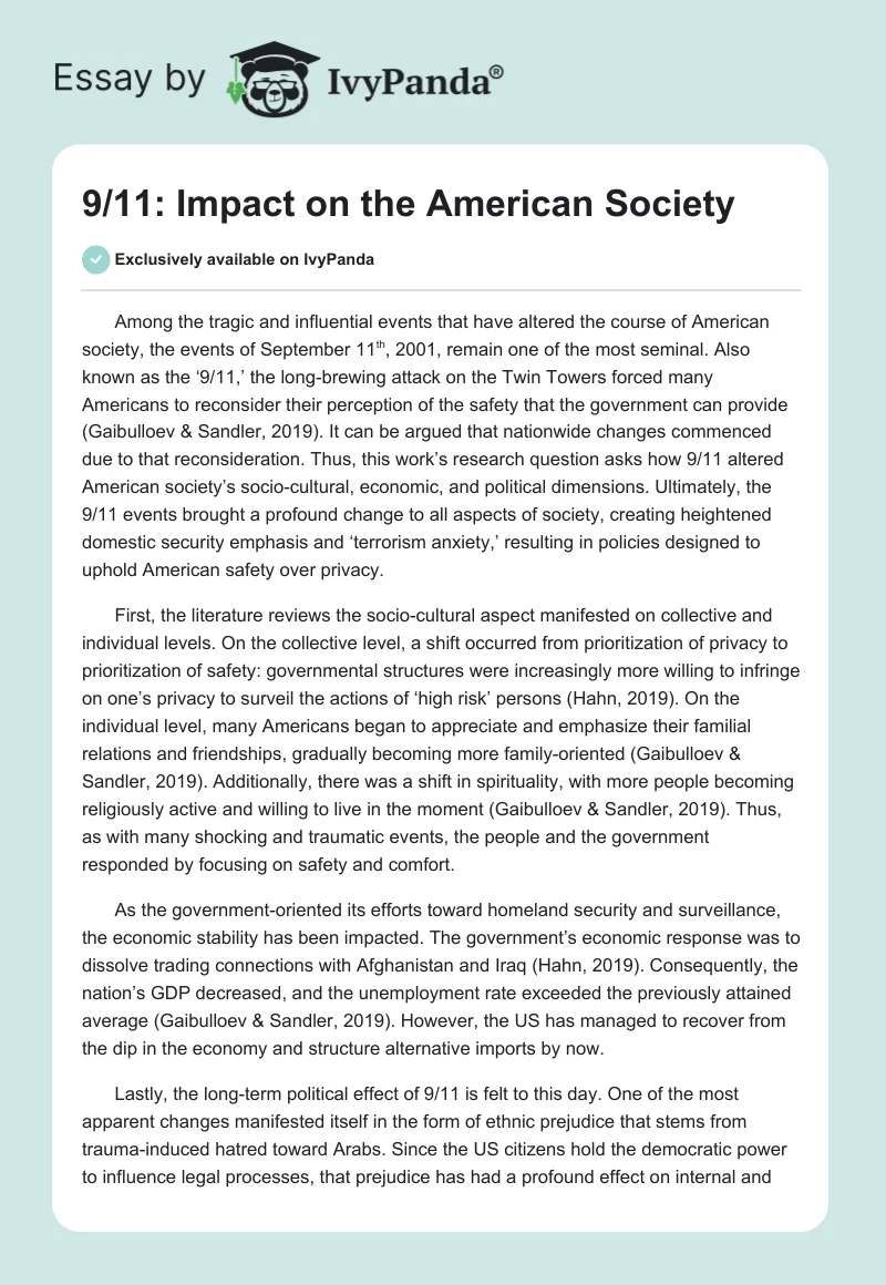 9/11: Impact on the American Society. Page 1