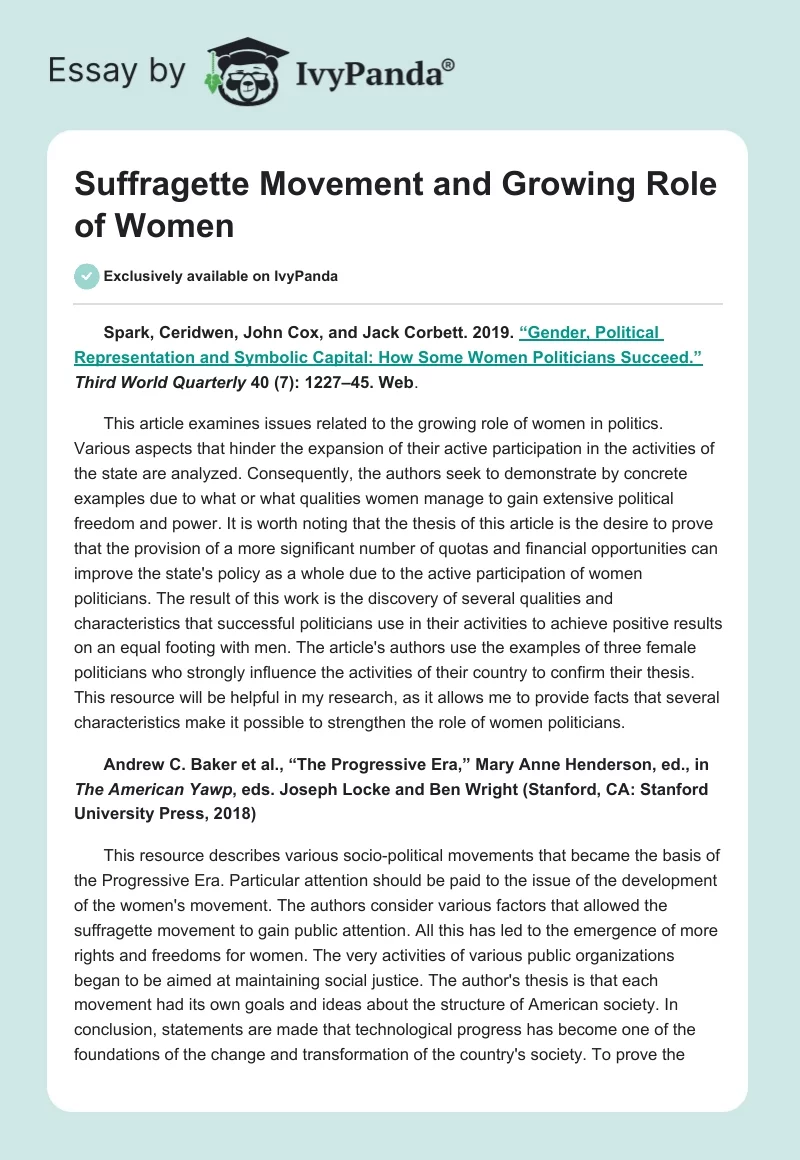 Suffragette Movement and Growing Role of Women. Page 1