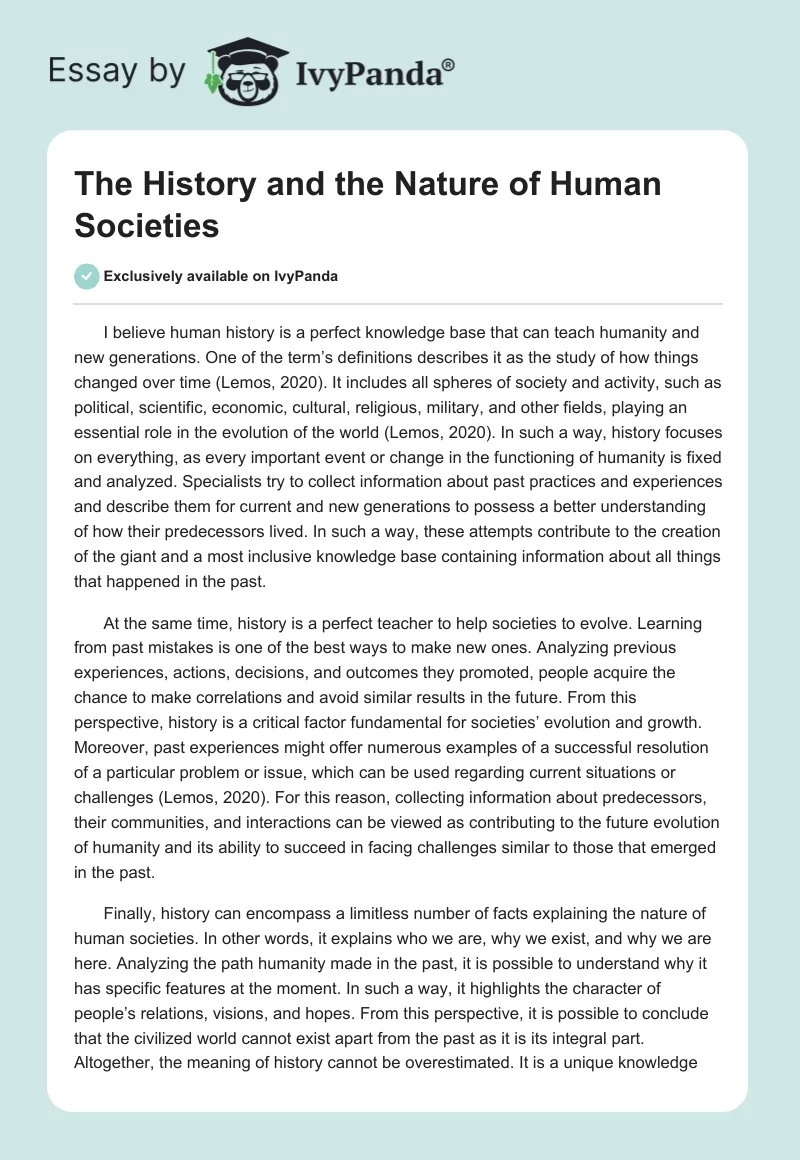 The History and the Nature of Human Societies. Page 1