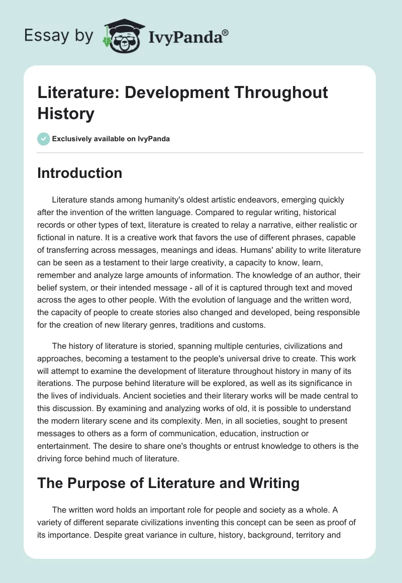 Literature: Development Throughout History. Page 1