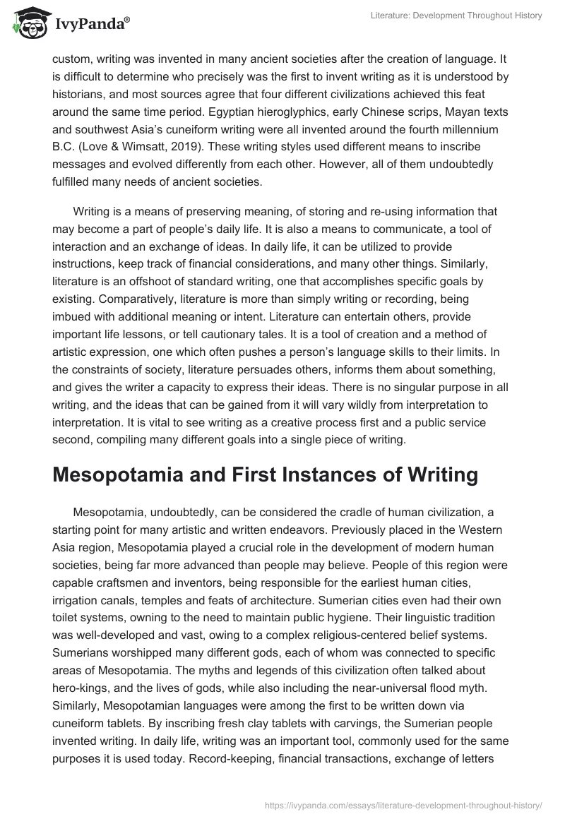 Literature: Development Throughout History. Page 2