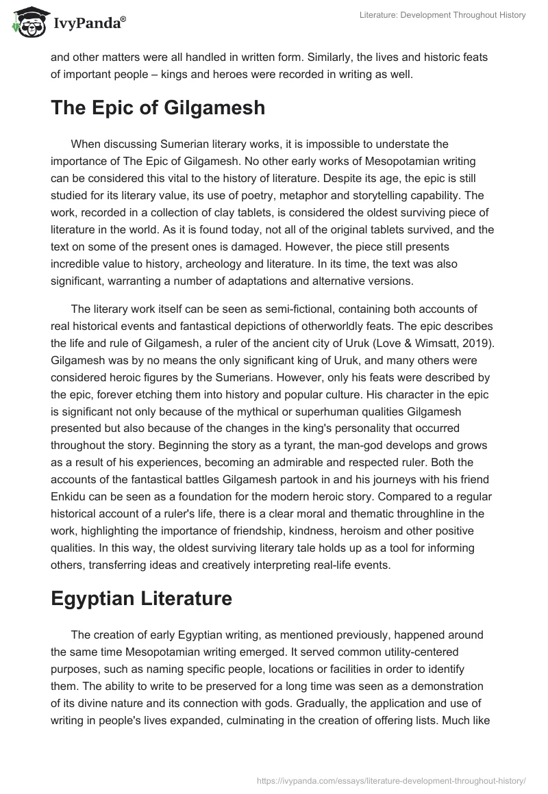 Literature: Development Throughout History. Page 3