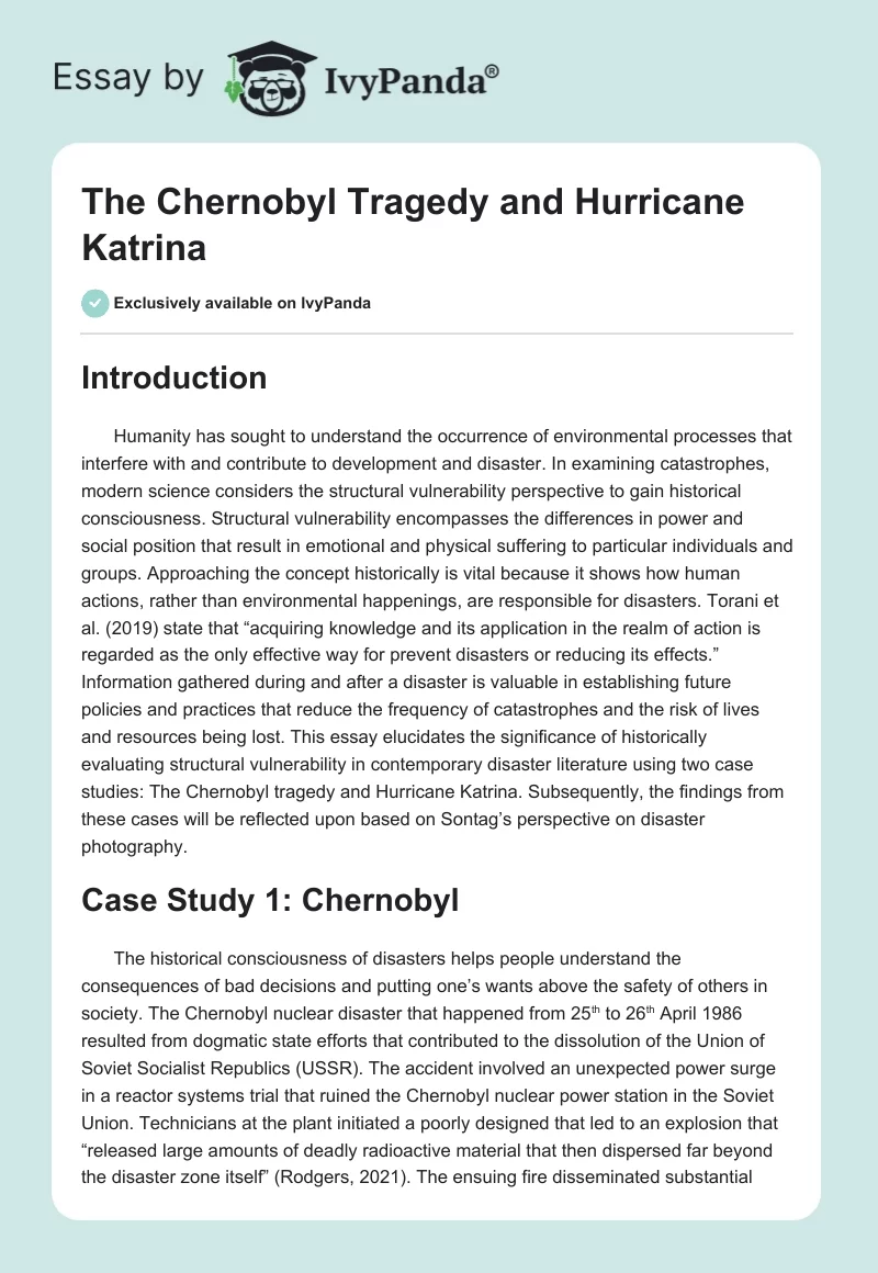 The Chernobyl Tragedy and Hurricane Katrina. Page 1