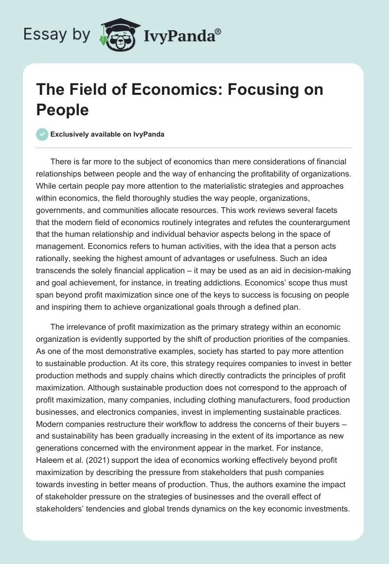 The Field of Economics: Focusing on People. Page 1