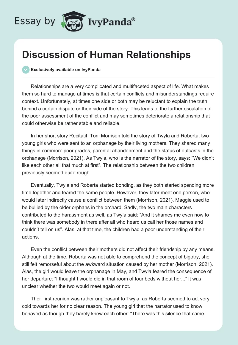 Discussion of Human Relationships. Page 1
