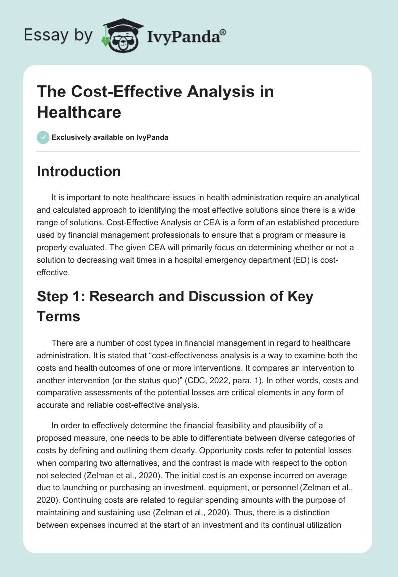 The Cost-Effective Analysis in Healthcare. Page 1