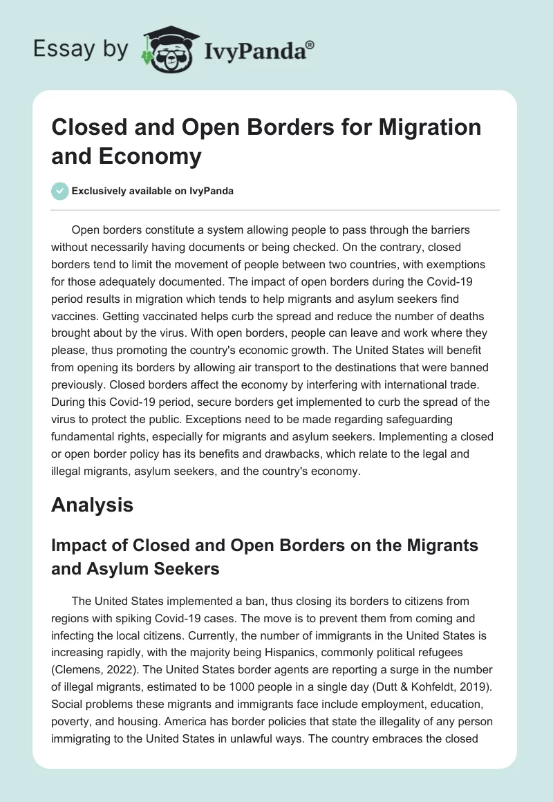 Closed and Open Borders for Migration and Economy. Page 1