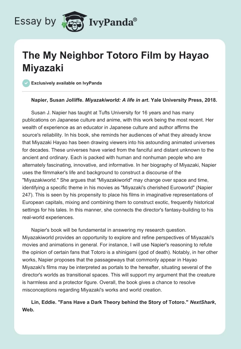 The "My Neighbor Totoro" Film by Hayao Miyazaki. Page 1