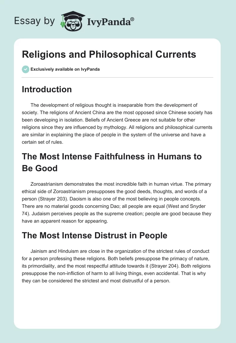 Religions and Philosophical Currents. Page 1