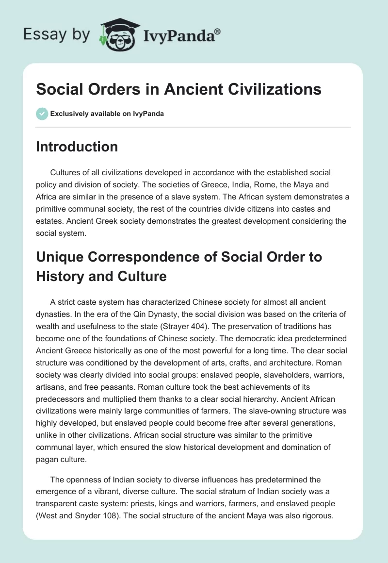 Social Orders in Ancient Civilizations. Page 1