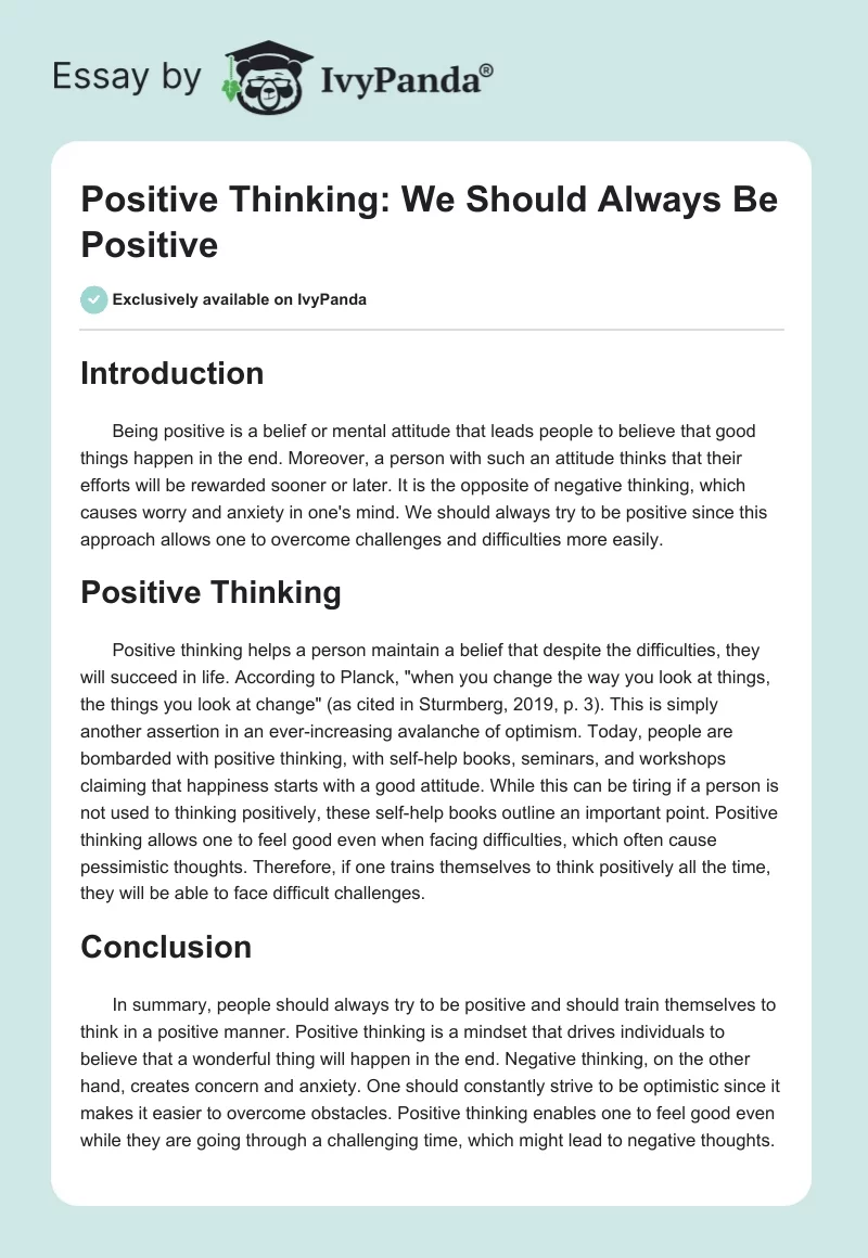 Positive Thinking: We Should Always Be Positive. Page 1