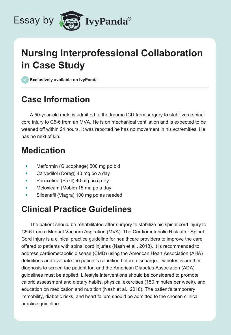 Nursing Interprofessional Collaboration in Case Study. Page 1