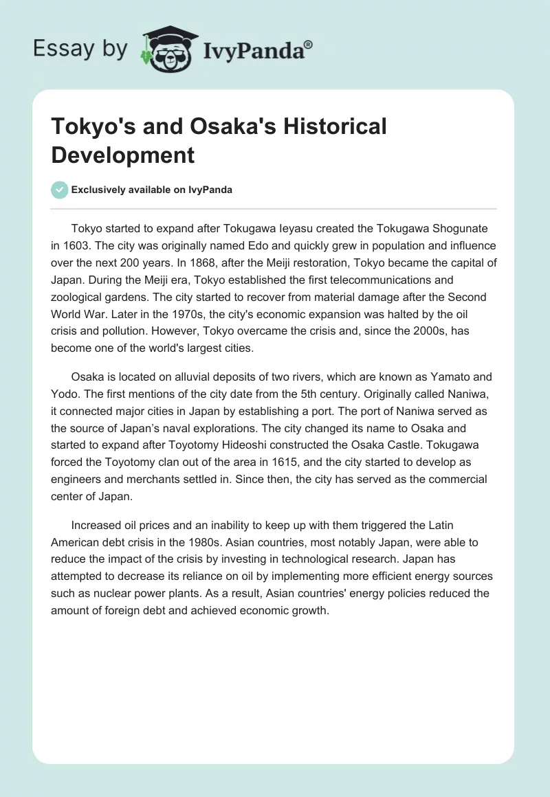 Tokyo's and Osaka's Historical Development. Page 1