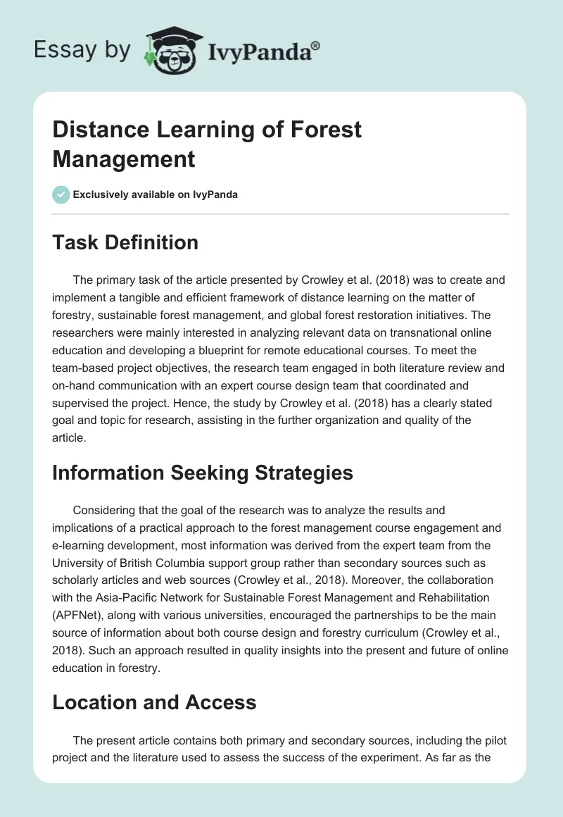 Distance Learning of Forest Management. Page 1