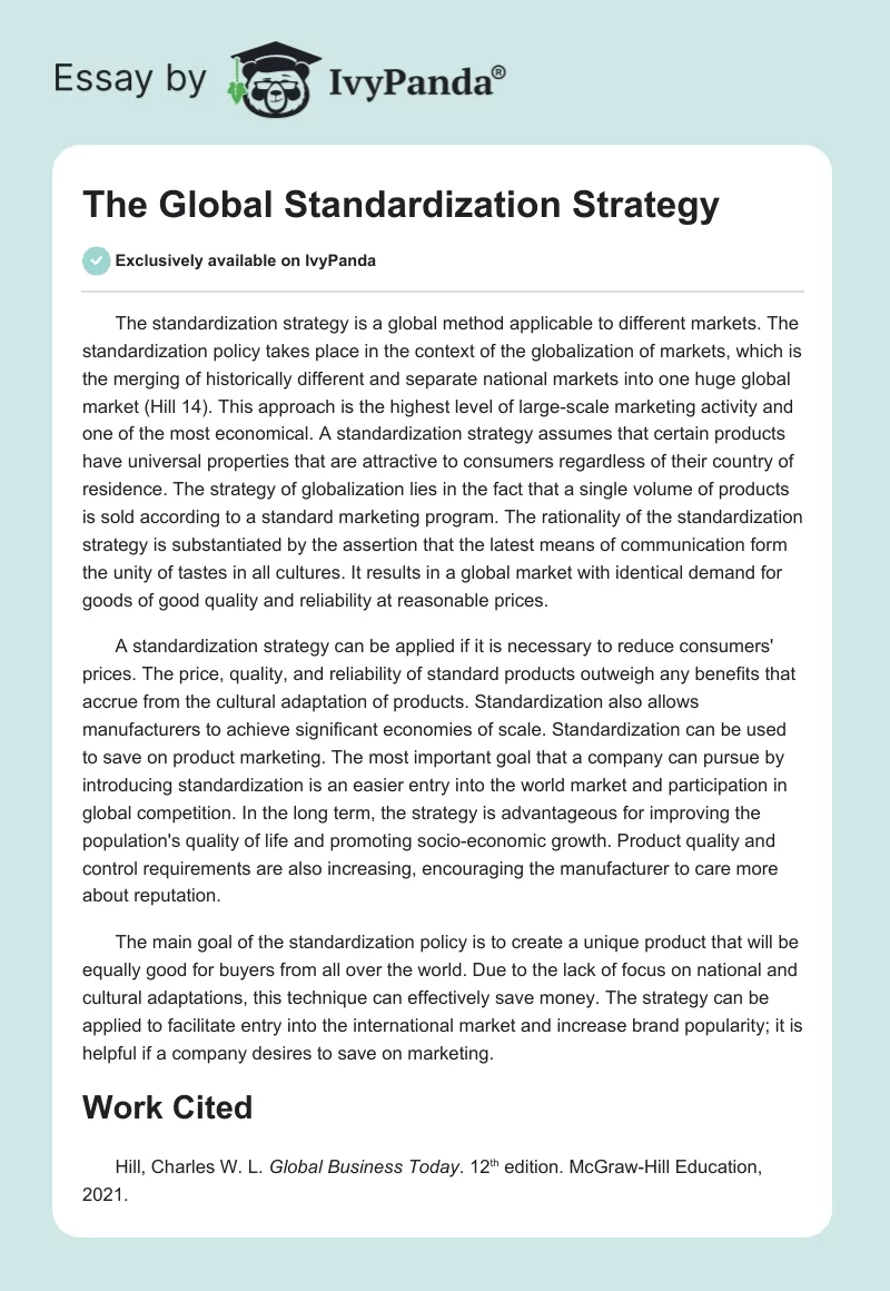 The Global Standardization Strategy. Page 1