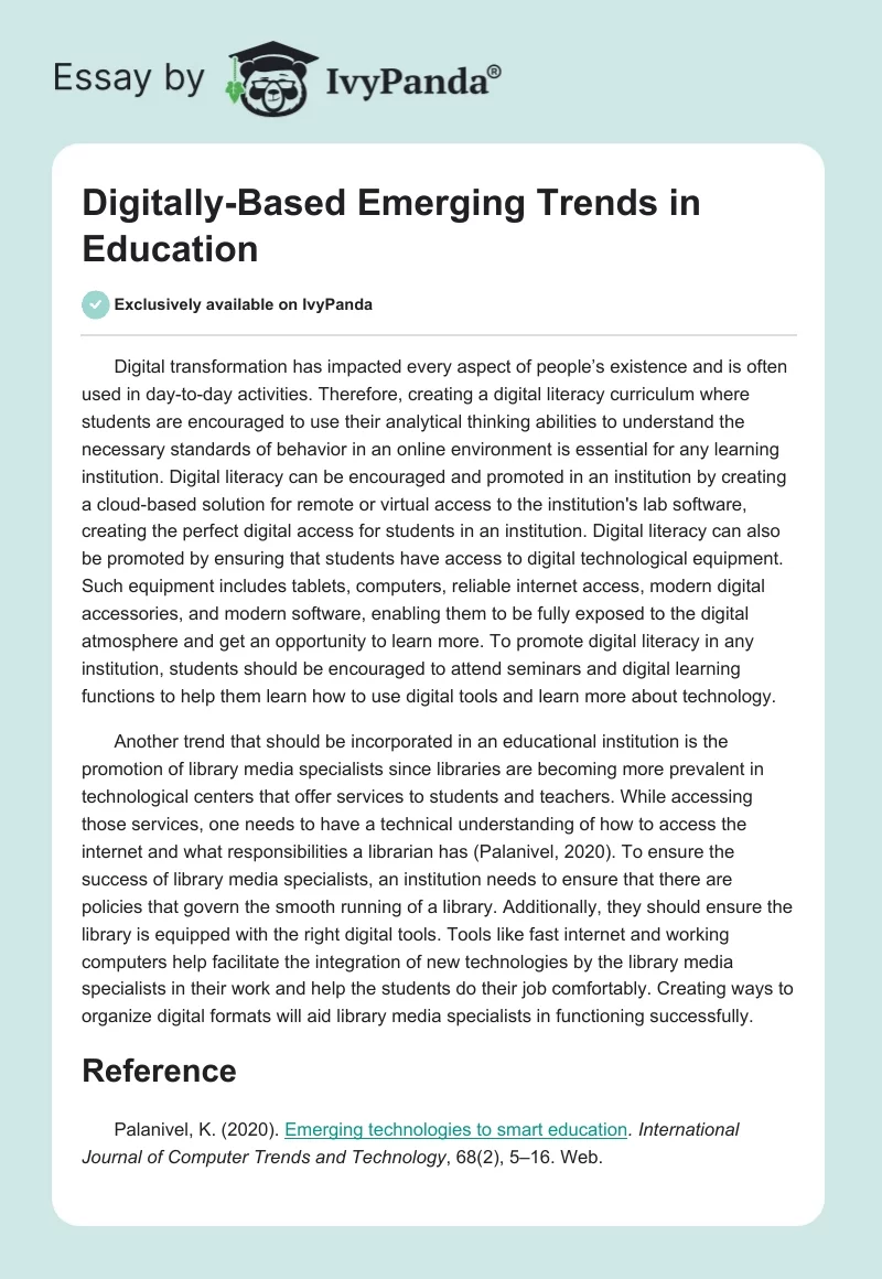 Digitally-Based Emerging Trends in Education. Page 1