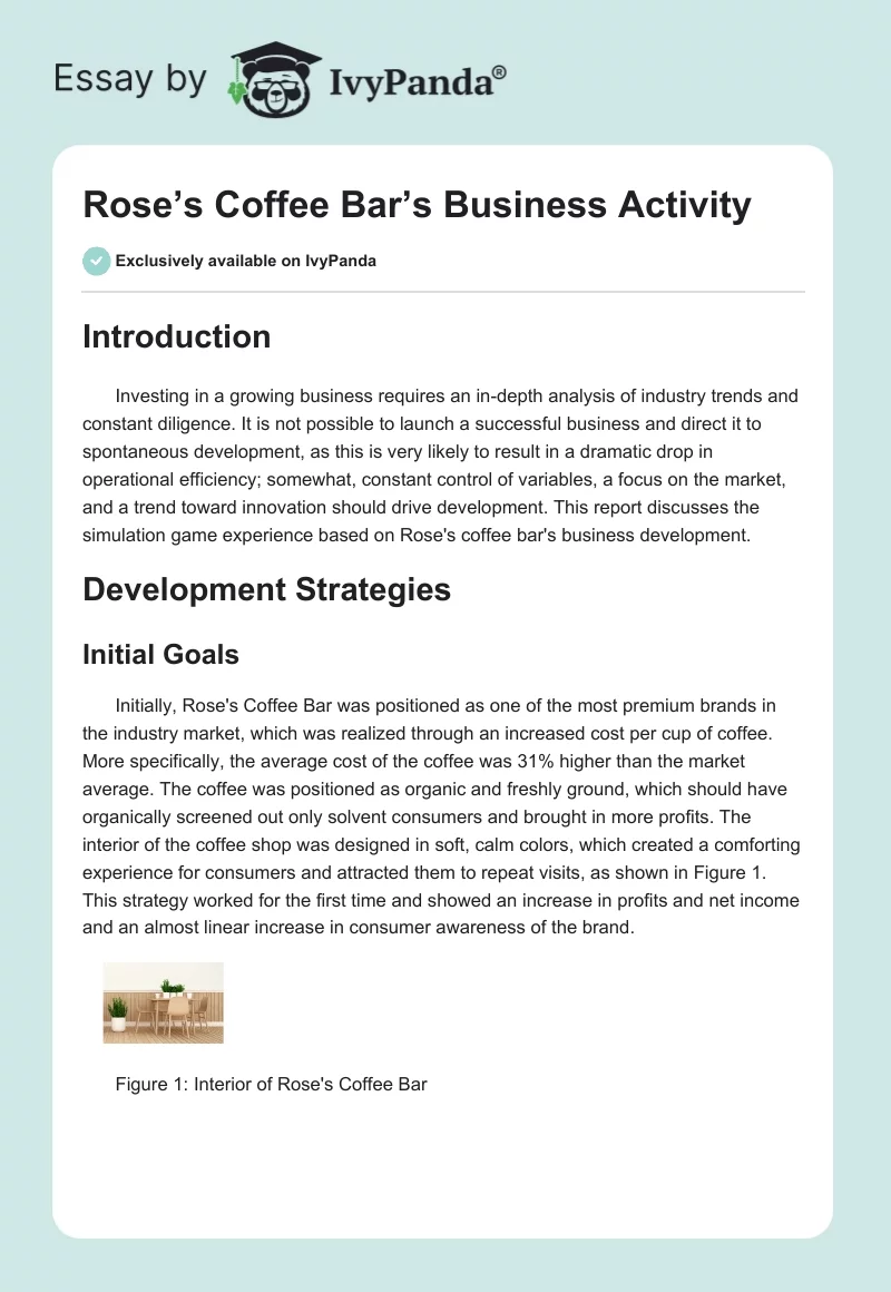 Rose’s Coffee Bar’s Business Activity. Page 1