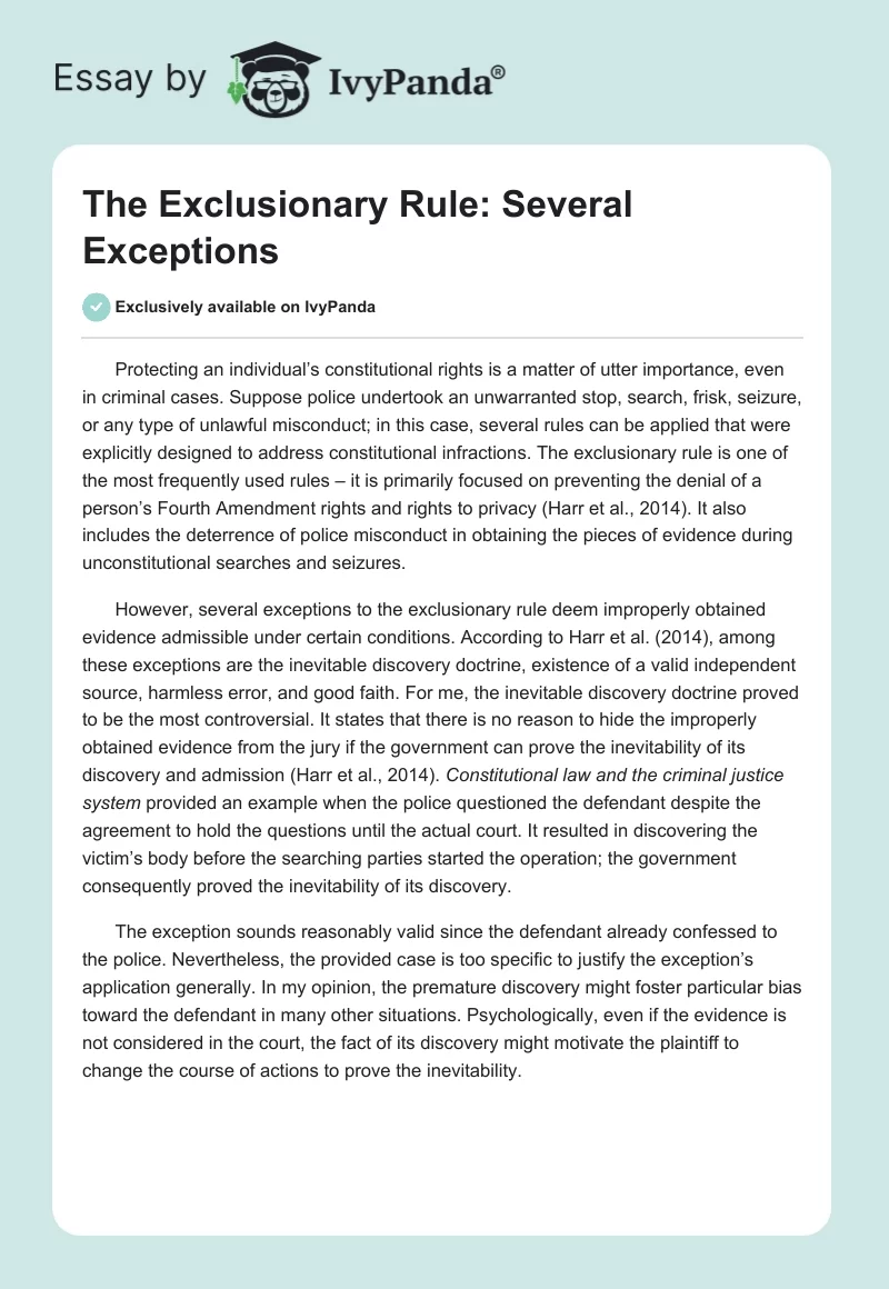 The Exclusionary Rule: Several Exceptions. Page 1